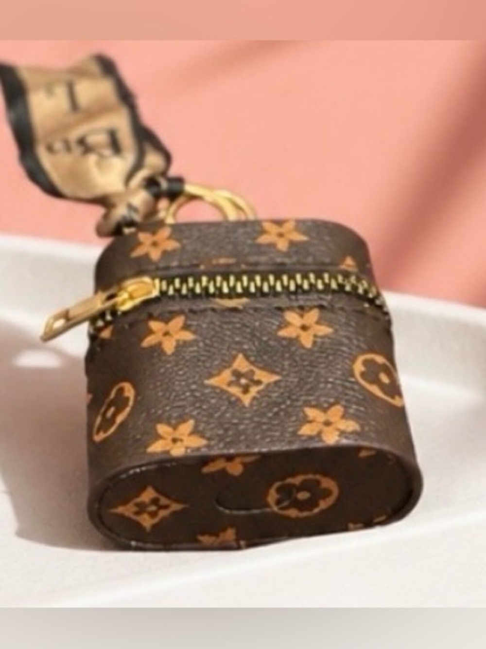 Designer-Style Brown Monogram AirPods Case Keychain/ purse charm